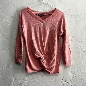 NWT Poof! pink twist v neck sweater womoens small‎ preppy casual comfort cozy